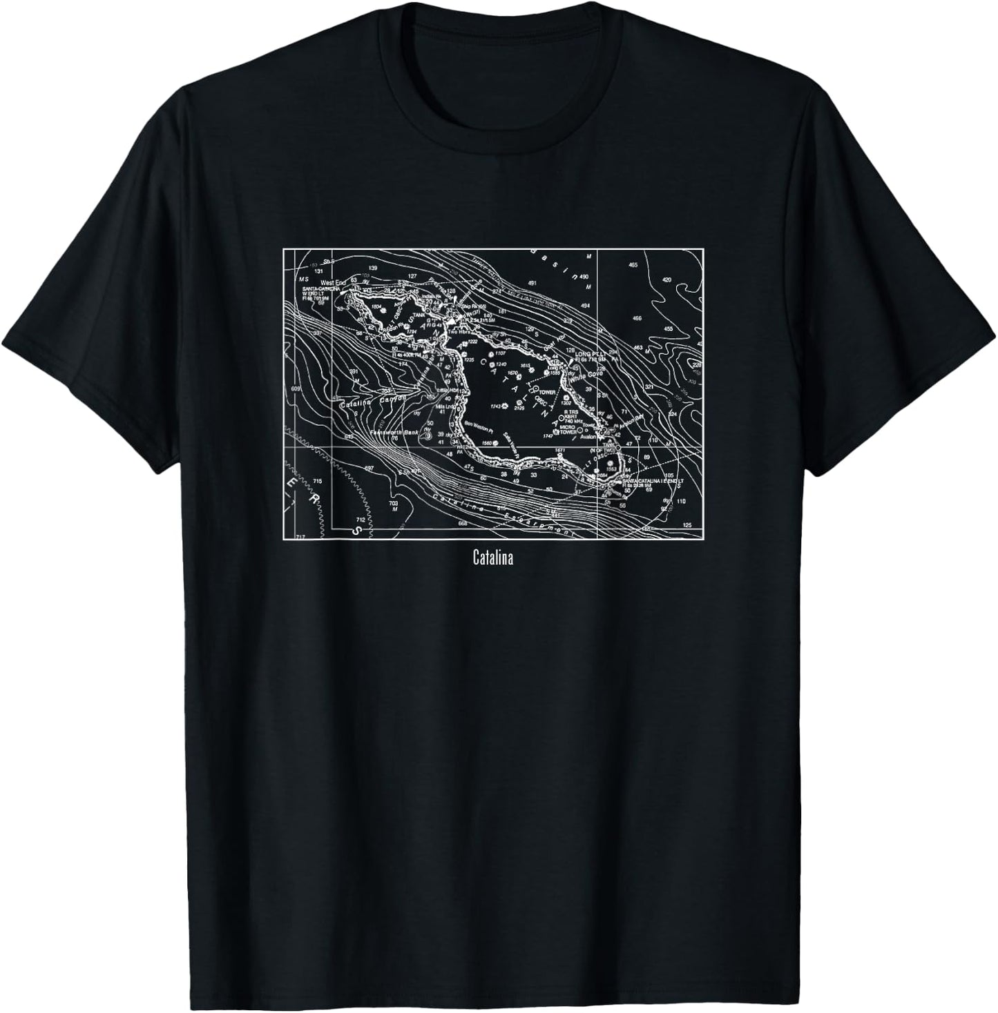 Catalina Island Nautical Marine Chart T-Shirt - T-Shirt | Black