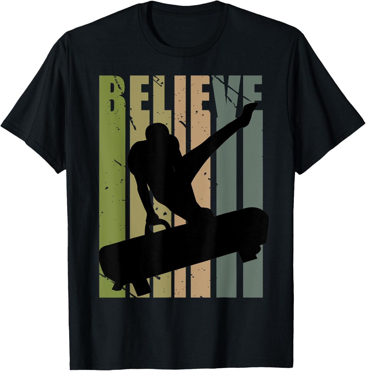 Retro Boys Gymnastics Believe Motivational Pommel Horse T-Shirt - T-Shirt | Black