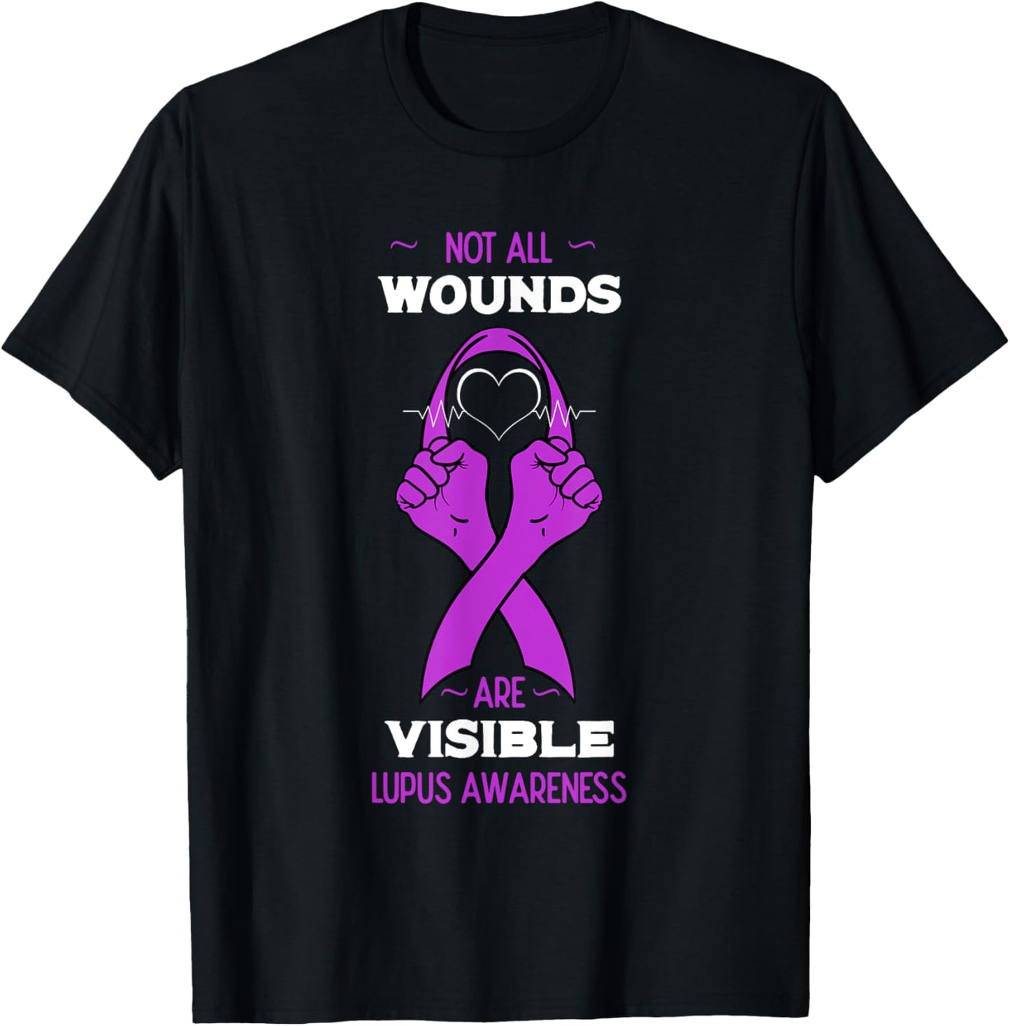Lupus Awareness Purple Ribbon SLE Butterfly Cure Gift T-Shirt - T-Shirt | Black