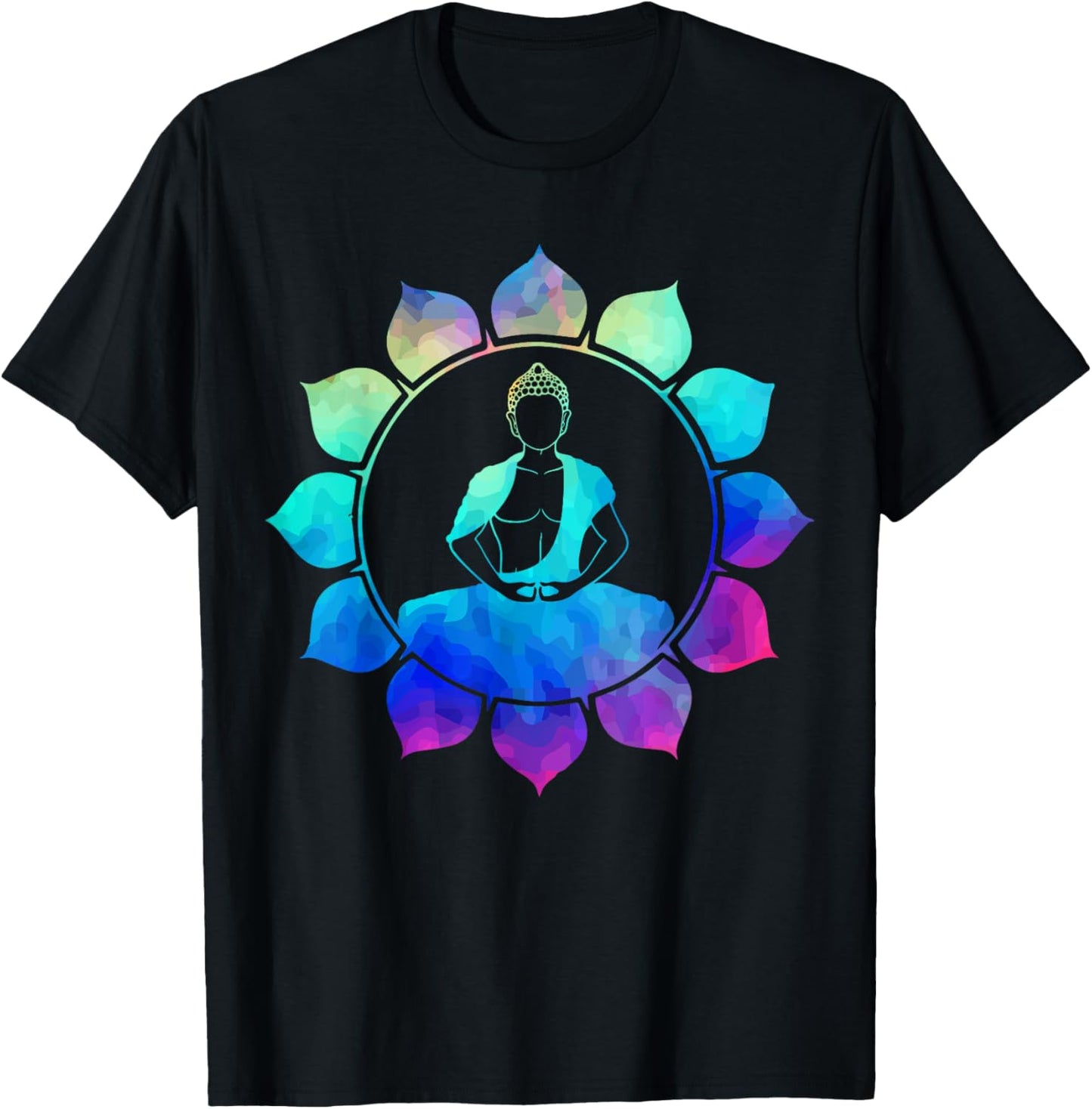 Meditating Buddha Rainbow Tie Dye Cute Unique Gift T-Shirt - T-Shirt | Black