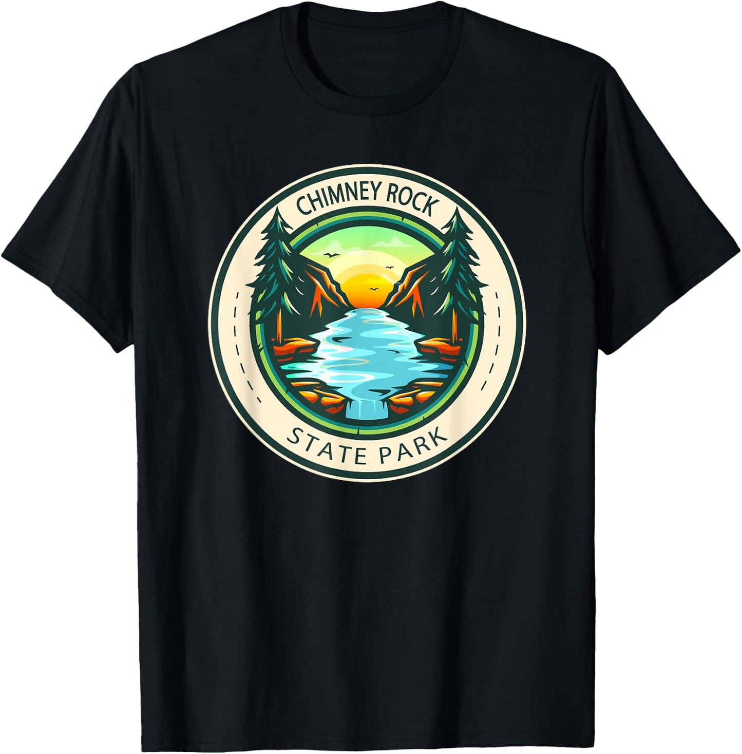 Chimney Rock State Park North Carolina Badge Vintage T-Shirt - T-Shirt | Black