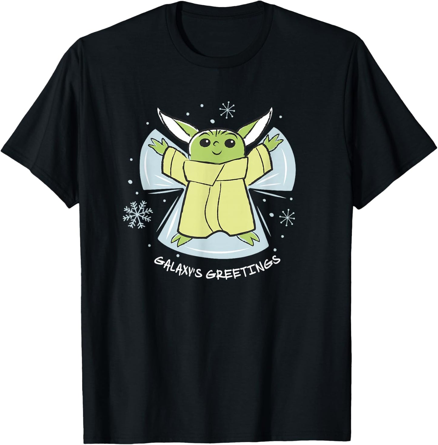 Star Wars The Mandalorian Grogu Galaxy's Greetings Holiday T-Shirt - T-Shirt | Black