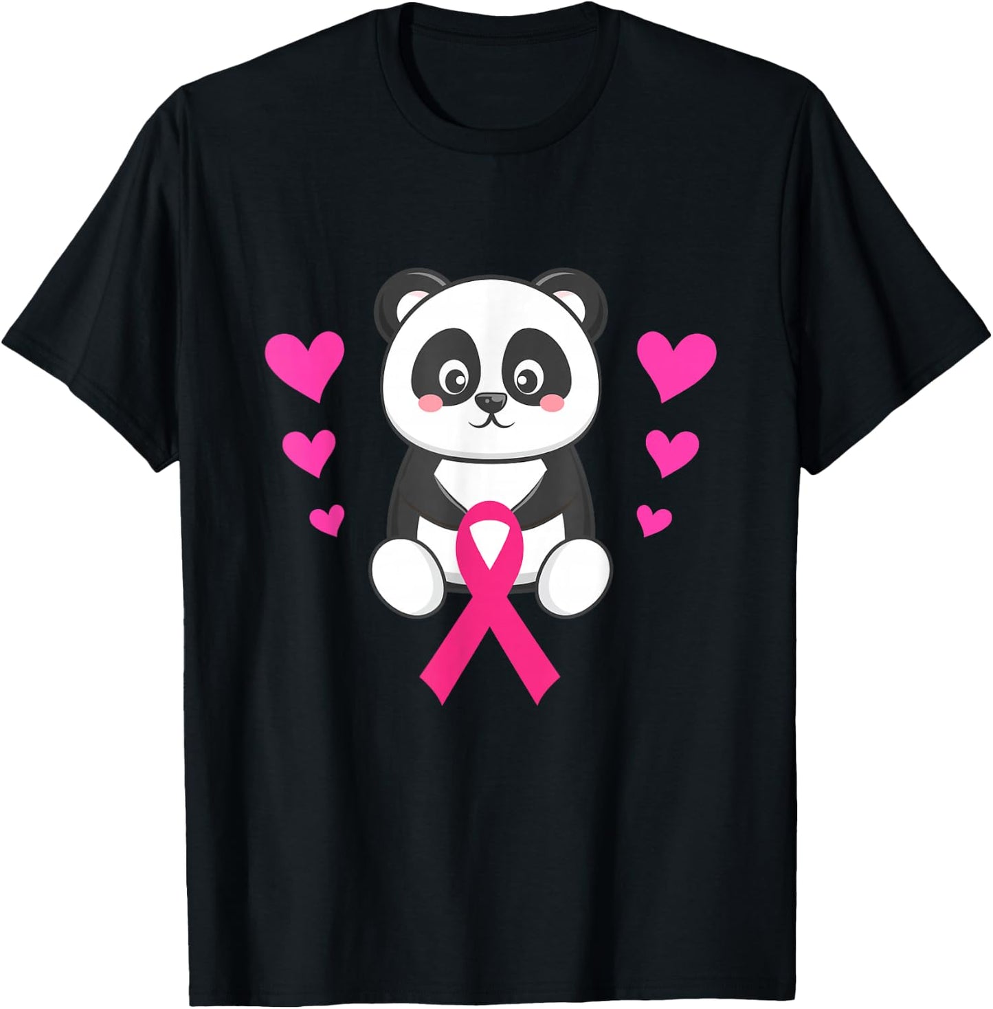 Breast Cancer Awareness Panda Holding Pink Ribbon Warrior T-Shirt - T-Shirt | Black