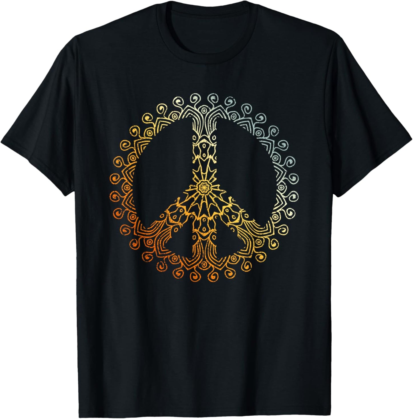 Sunny Neutral Boho Yoga Ornate Mandala Peace Sign Hippie T-Shirt - T-Shirt | Black