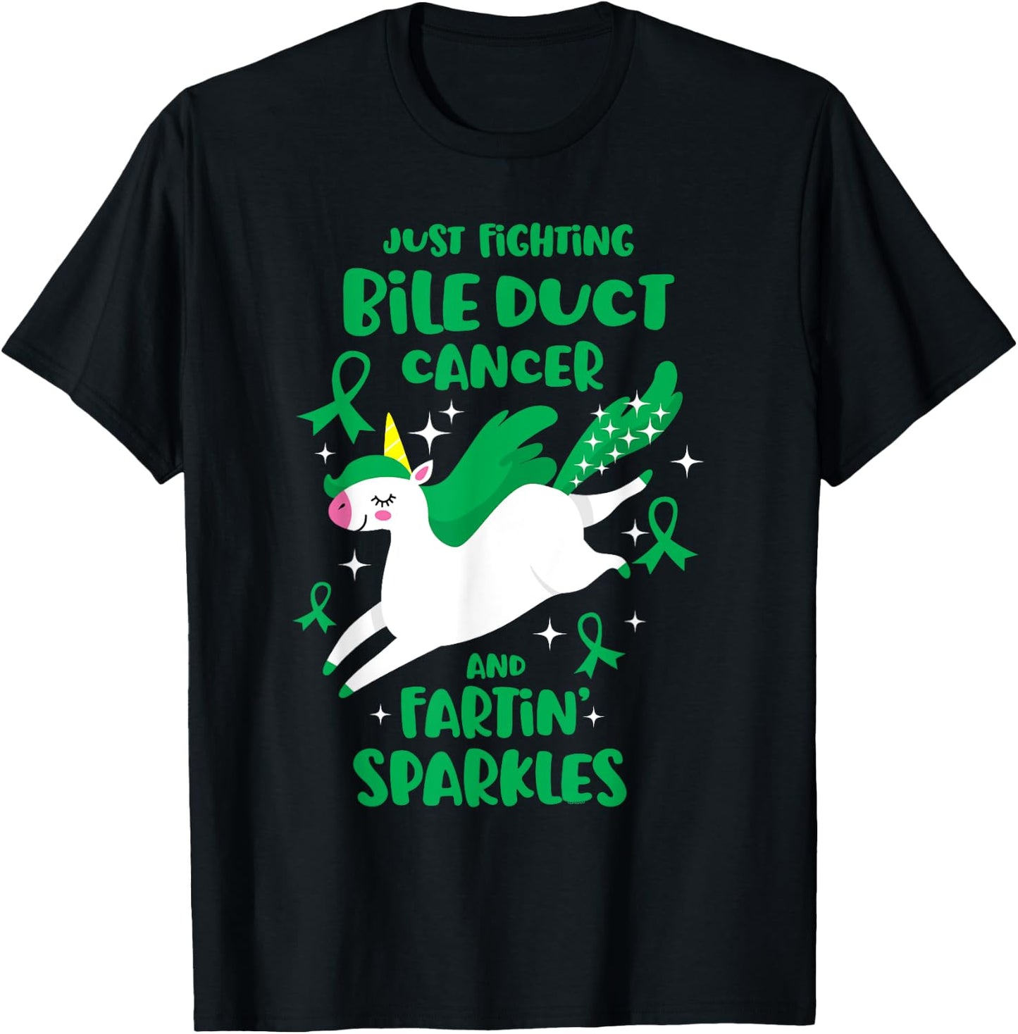 Fighting Bile Duct Cancer Quote Farting Unicorn Awareness T-Shirt - T-Shirt | Black