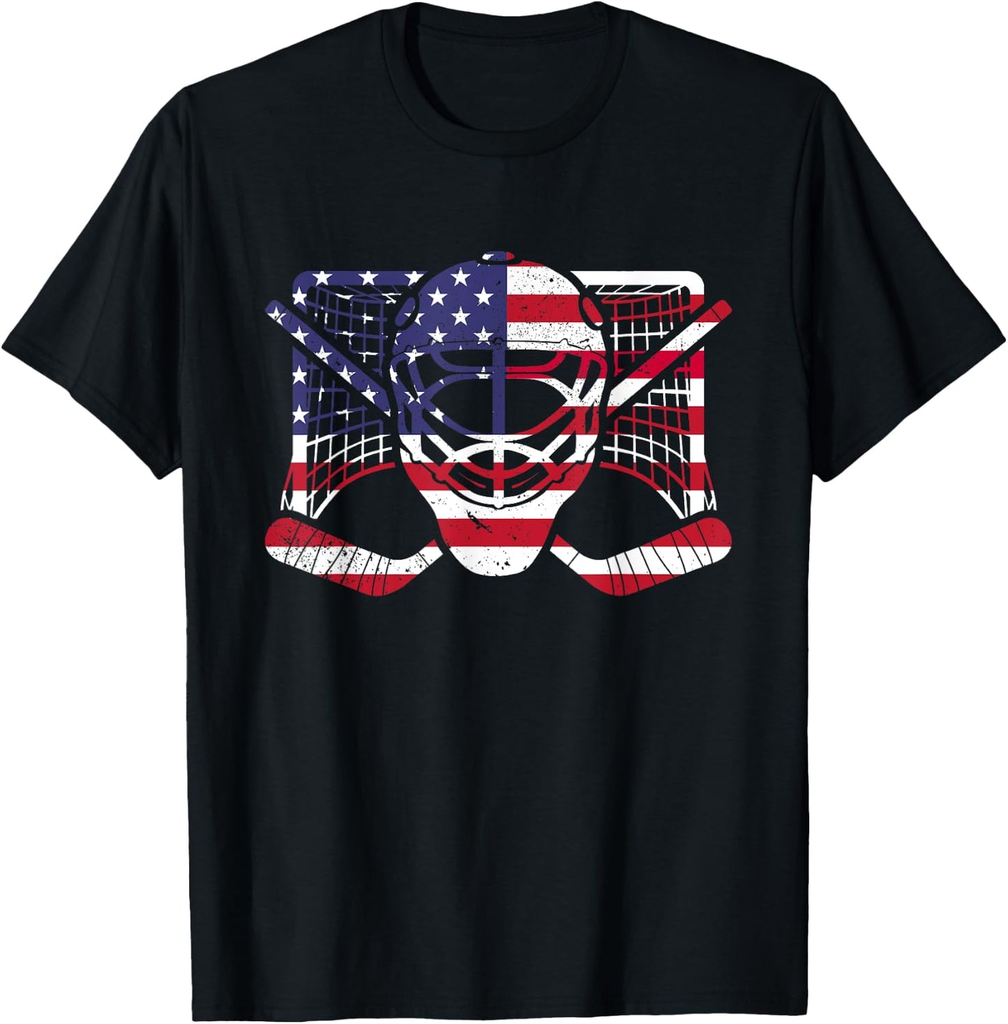 Ice Hockey Goalie American Flag USA Goalie mask 4th of July T-Shirt - T-Shirt | Black