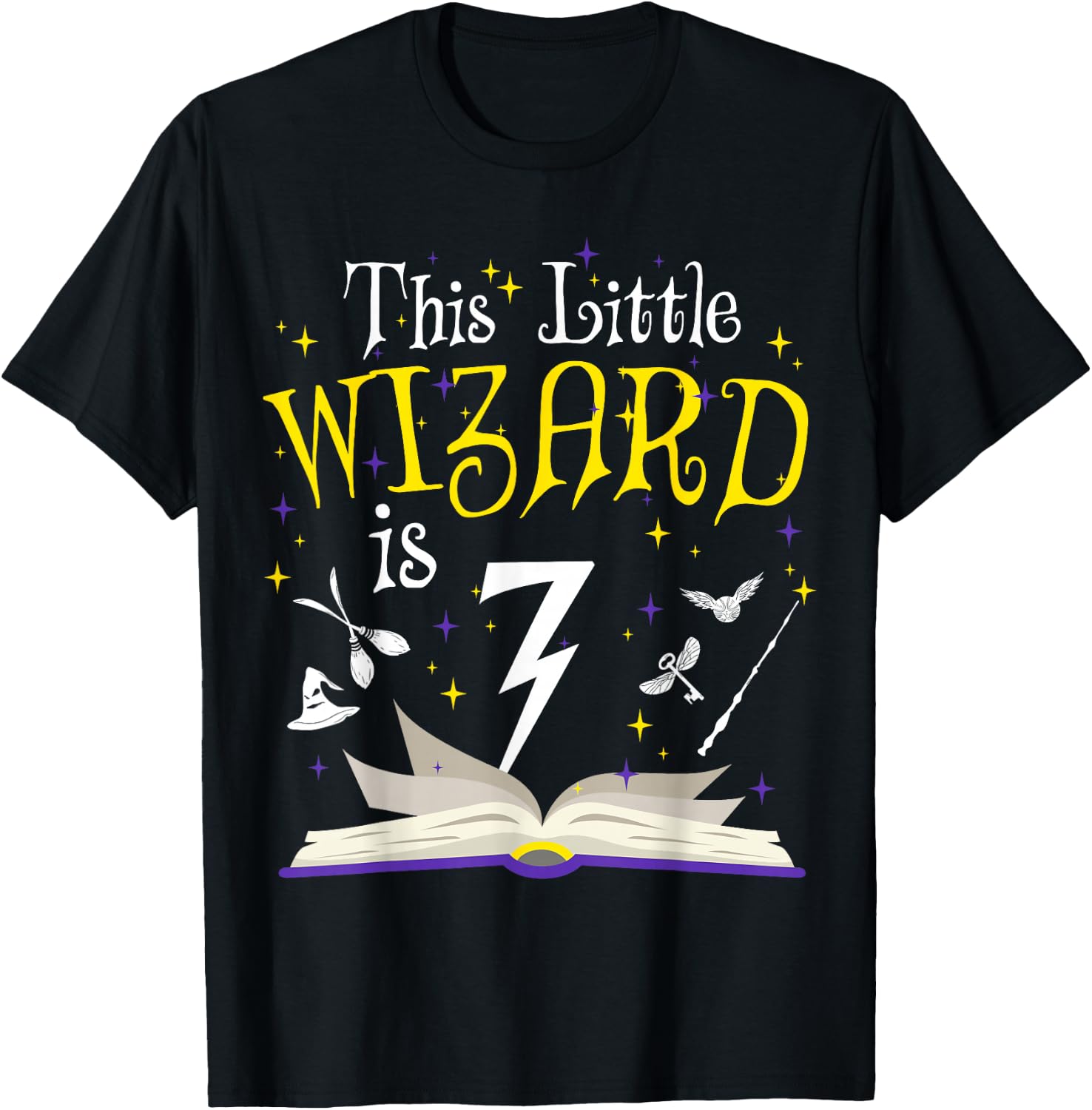 7th B-Day Magic Wizard 7 Year Old Birthday Matching Family T-Shirt - T-Shirt | Black