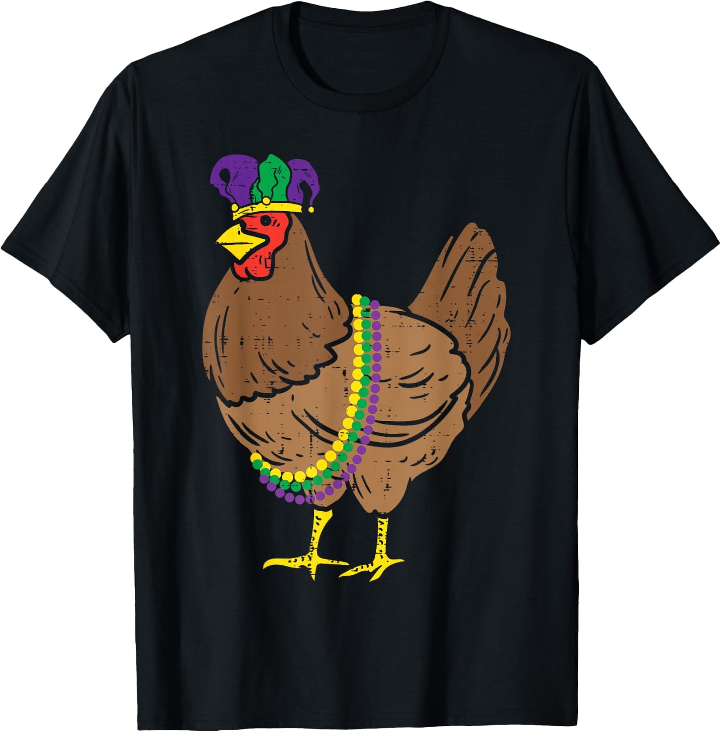 Jester Chicken Beads Mardi Gras Funny Farming Men Women Kids T-Shirt - T-Shirt | Black