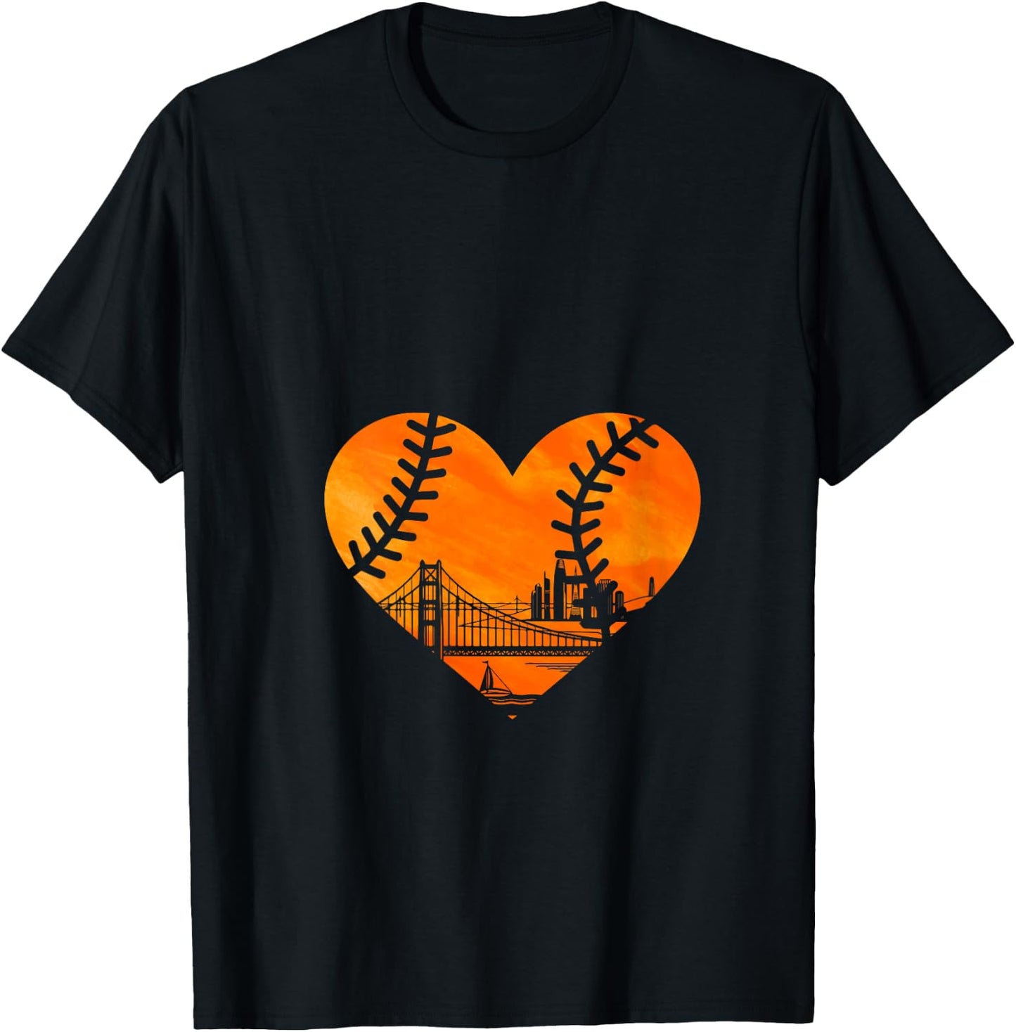 US State San Francisco Baseball Vintage Heart V-Neck T-Shirt - T-Shirt | Black