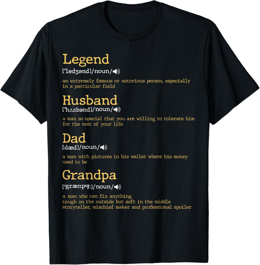 Father's Day - Dad Definition - Legend Husband Dad Grandpa T-Shirt - T-Shirt | Black