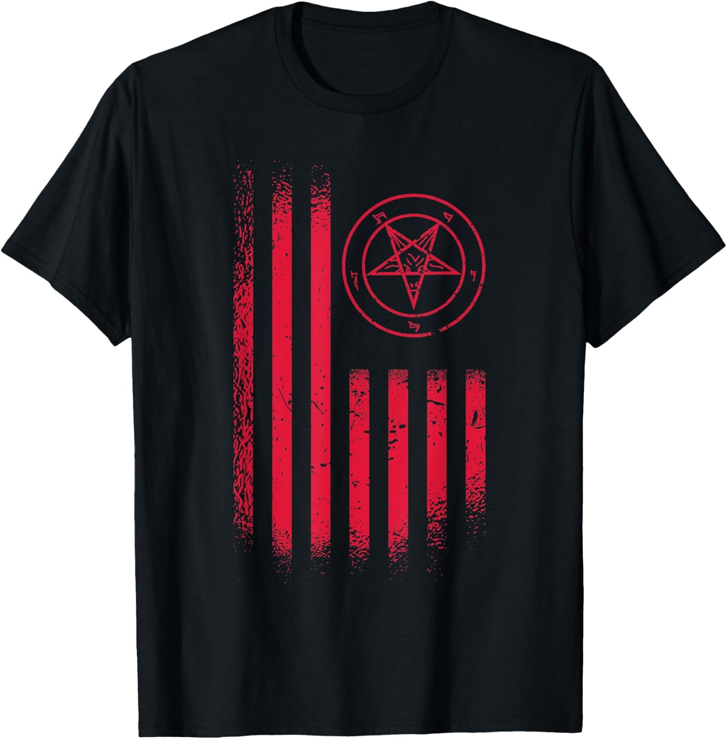 Vintage Hail Satan USA America Flag Occult Satanic Pentagram T-Shirt - T-Shirt | Black