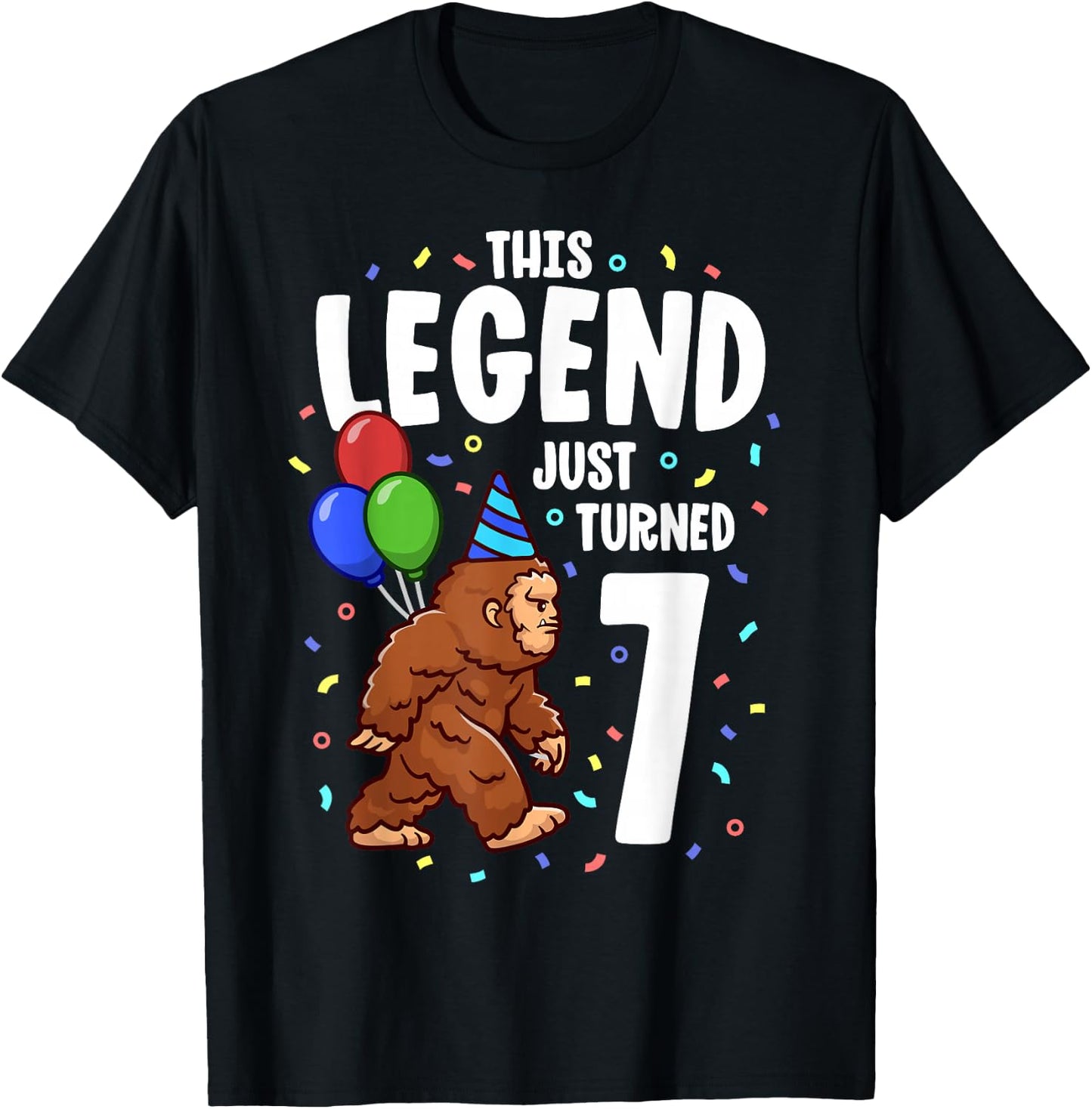 Bigfoot Birthday Party 7 Years Old Sasquatch Theme Boys T-Shirt - T-Shirt | Black