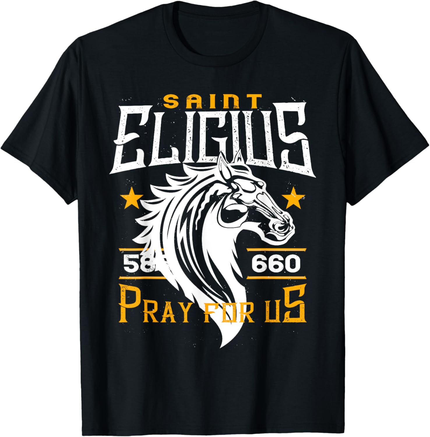 St Eligius Patron Saint of Horses Catholic Horse Distressed T-Shirt - T-Shirt | Black