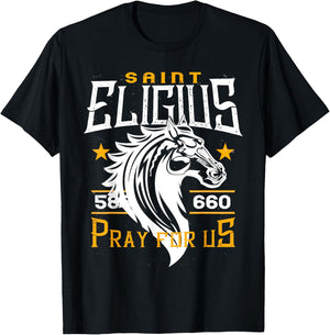 St Eligius Patron Saint of Horses Catholic Horse Distressed T-Shirt - T-Shirt | Black