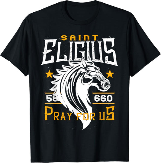 St Eligius Patron Saint of Horses Catholic Horse Distressed T-Shirt - T-Shirt | Black