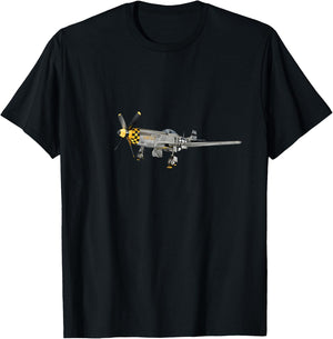 P51 Mustang Propeller Aircraft WWII Fighter Plane USA T-Shirt - T-Shirt | Black