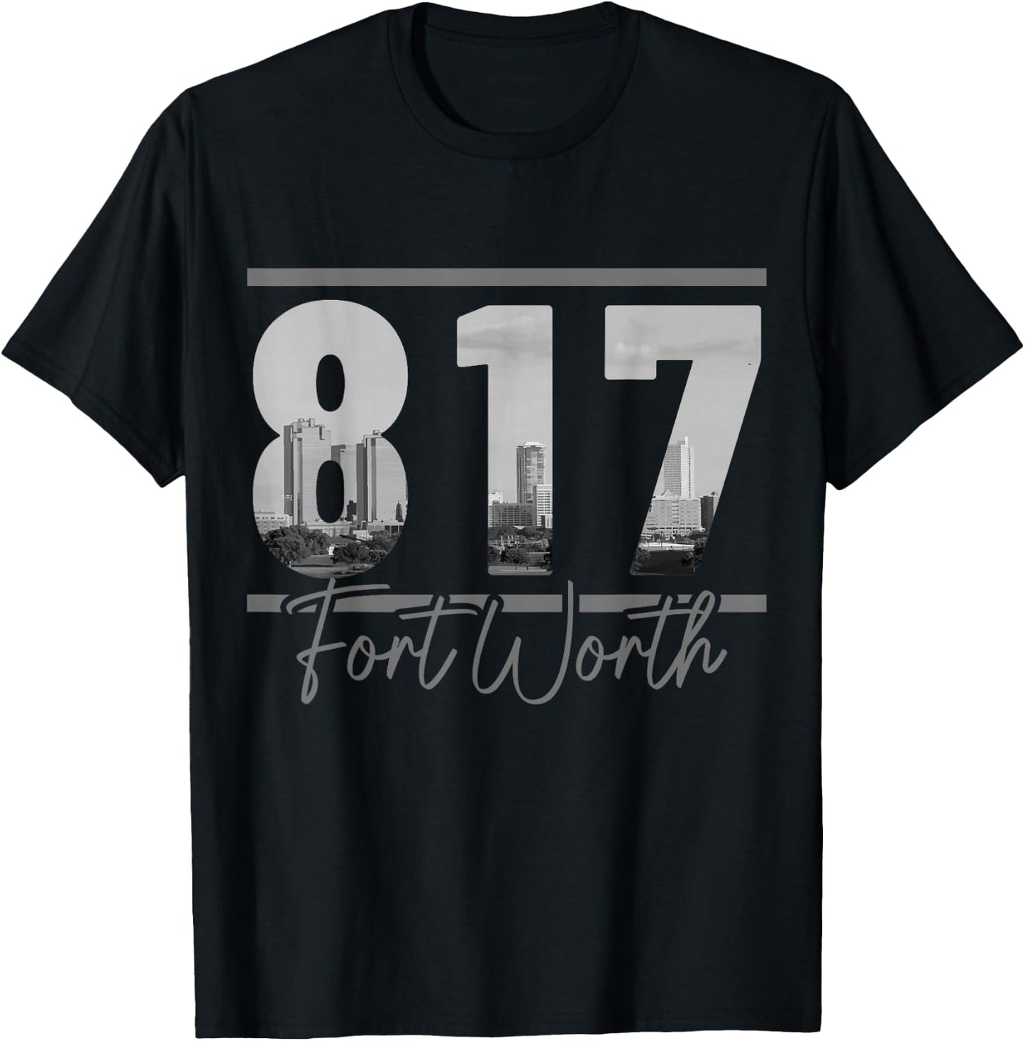 Fort Worth 817 Area Code Skyline Texas Pride Vintage T-Shirt - T-Shirt | Black