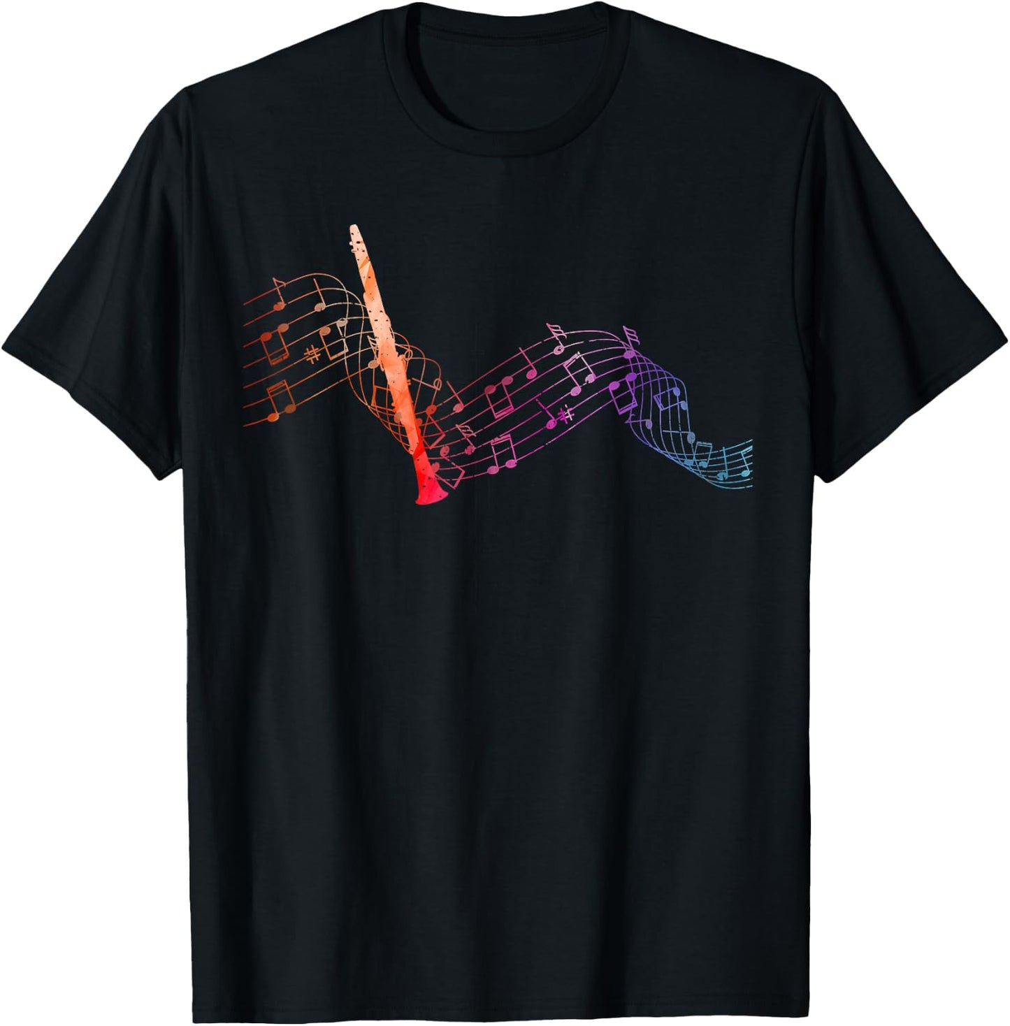 Colourful Clarinet Sheet Music with Clarinet T-Shirt - T-Shirt | Black