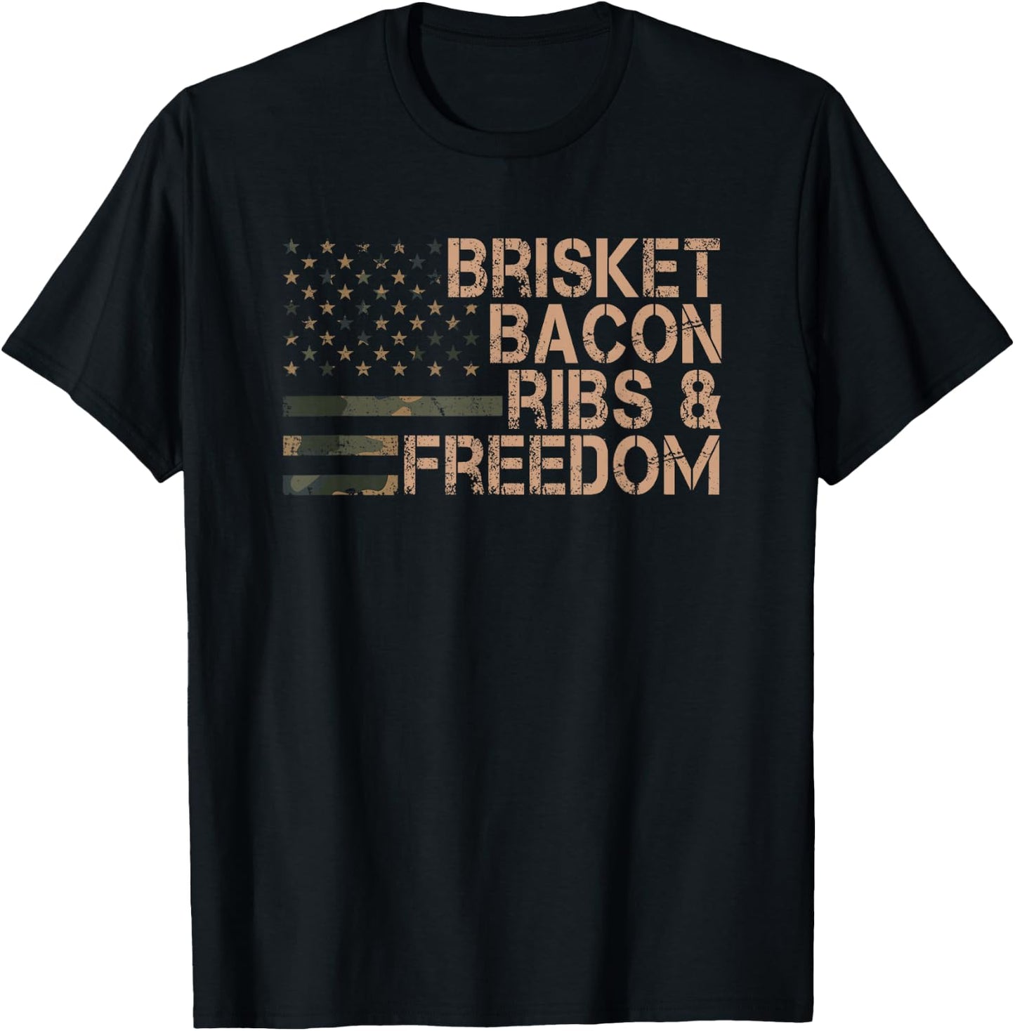 Brisket Bacon Ribs & Freedom Grill BBQ Funny Meat Smoking T-Shirt - T-Shirt | Black