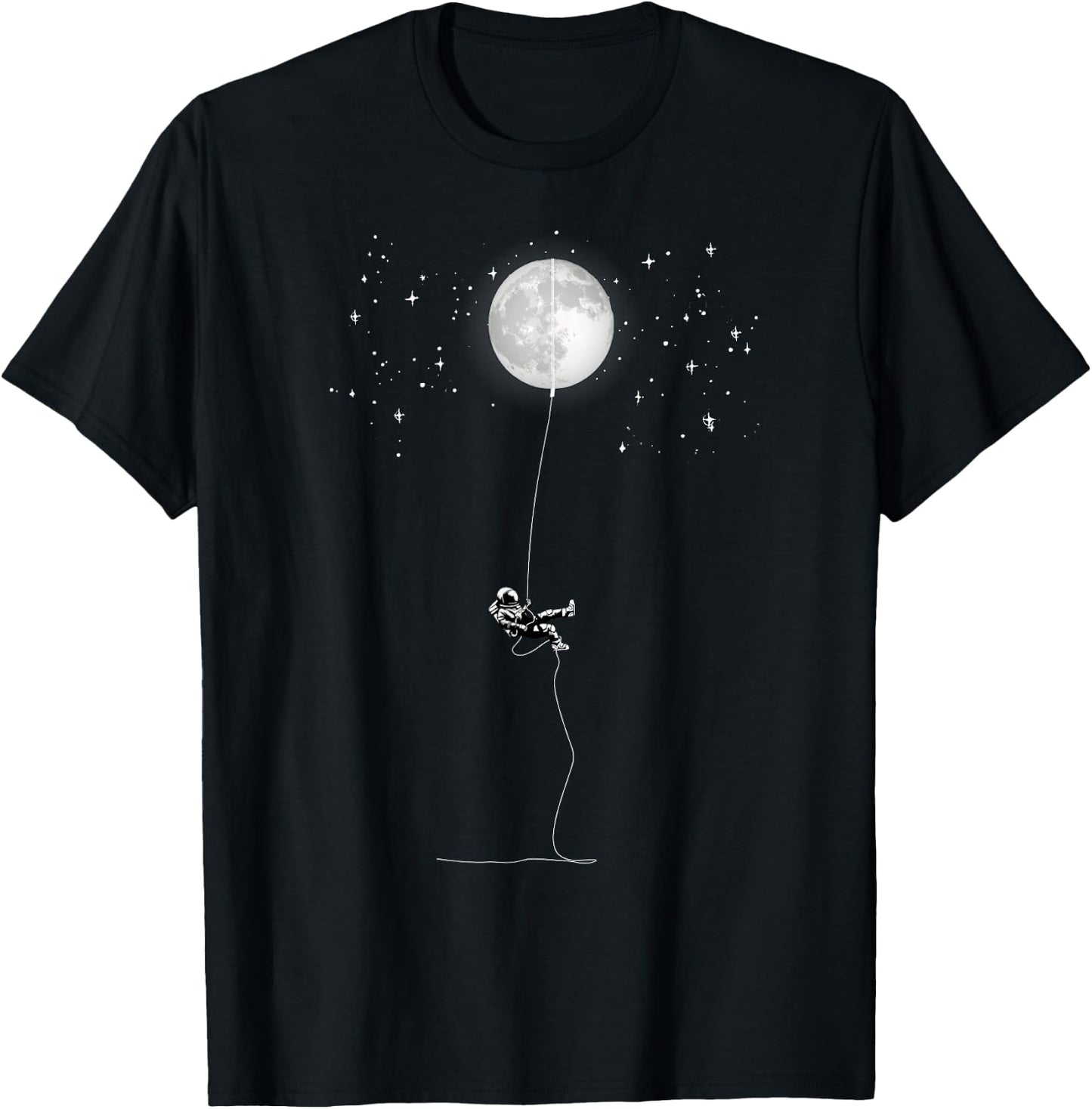 Astronaut Hangs On The Moon Universe Stars Spaces T-Shirt - T-Shirt | Black