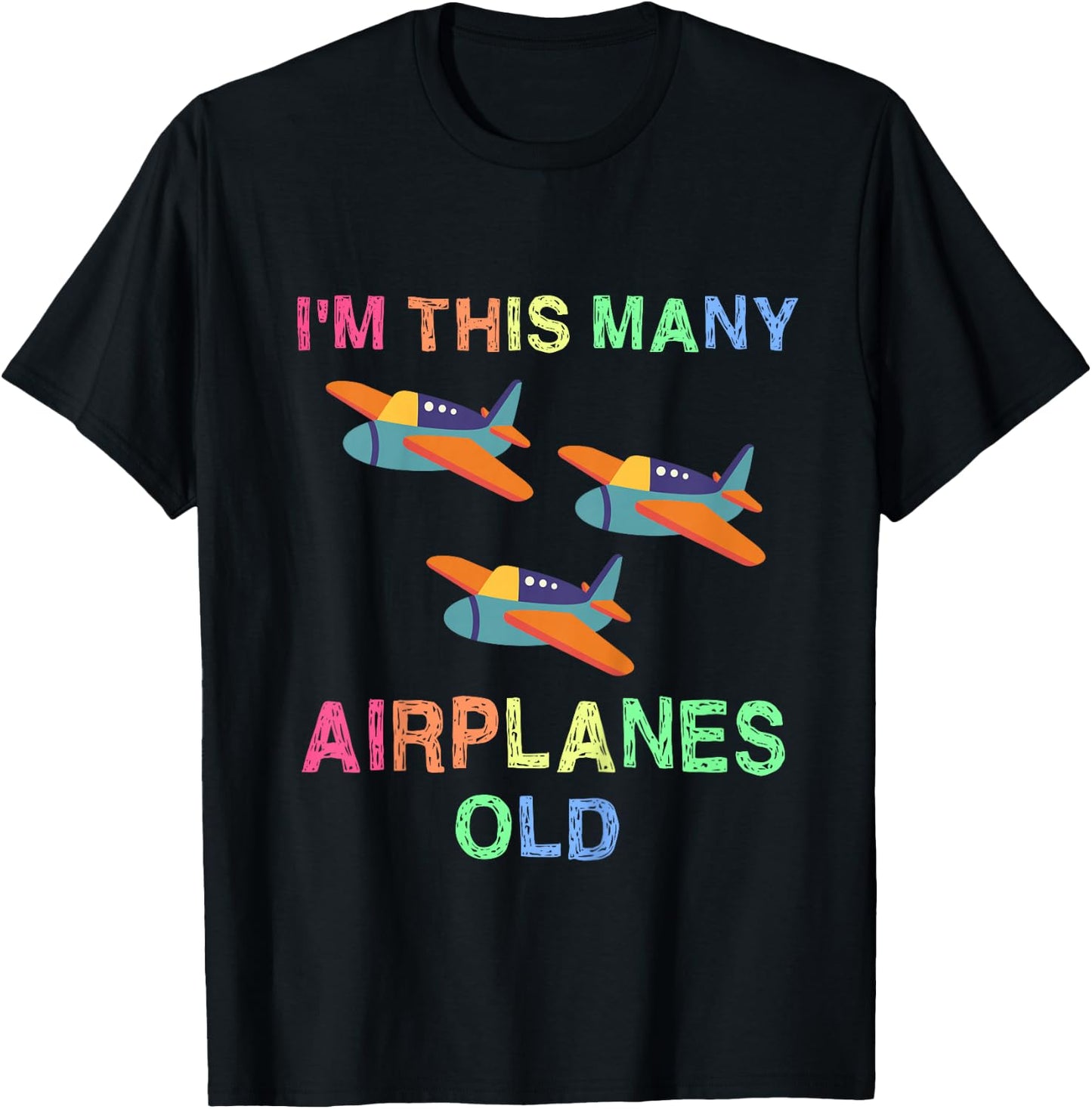 Im This Many Airplanes Old 3 Year Boy Girl Kid Birthday Idea T-Shirt - T-Shirt | Black