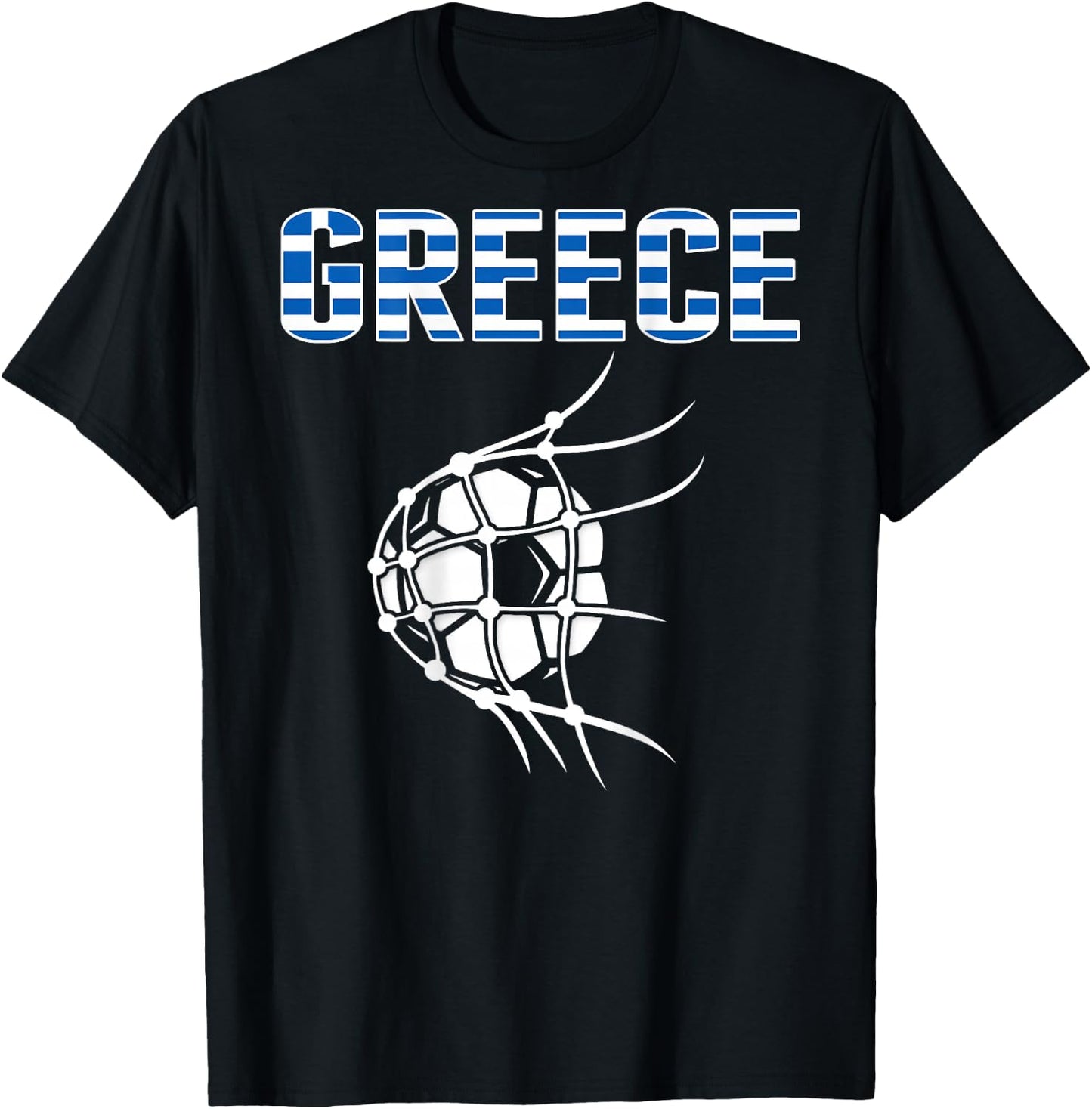 Greece Soccer Ball In Net Goal - Support Greek Football Team T-Shirt - T-Shirt | Black