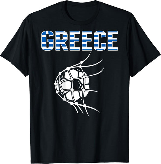 Greece Soccer Ball In Net Goal - Support Greek Football Team T-Shirt - T-Shirt | Black
