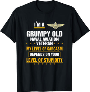 Grumpy Old Naval Aviation Veteran Soldier Funny Christmas T-Shirt - T-Shirt | Black