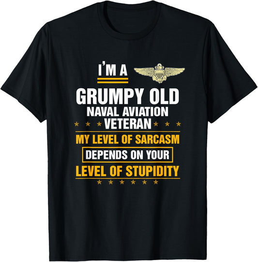 Grumpy Old Naval Aviation Veteran Soldier Funny Christmas T-Shirt - T-Shirt | Black