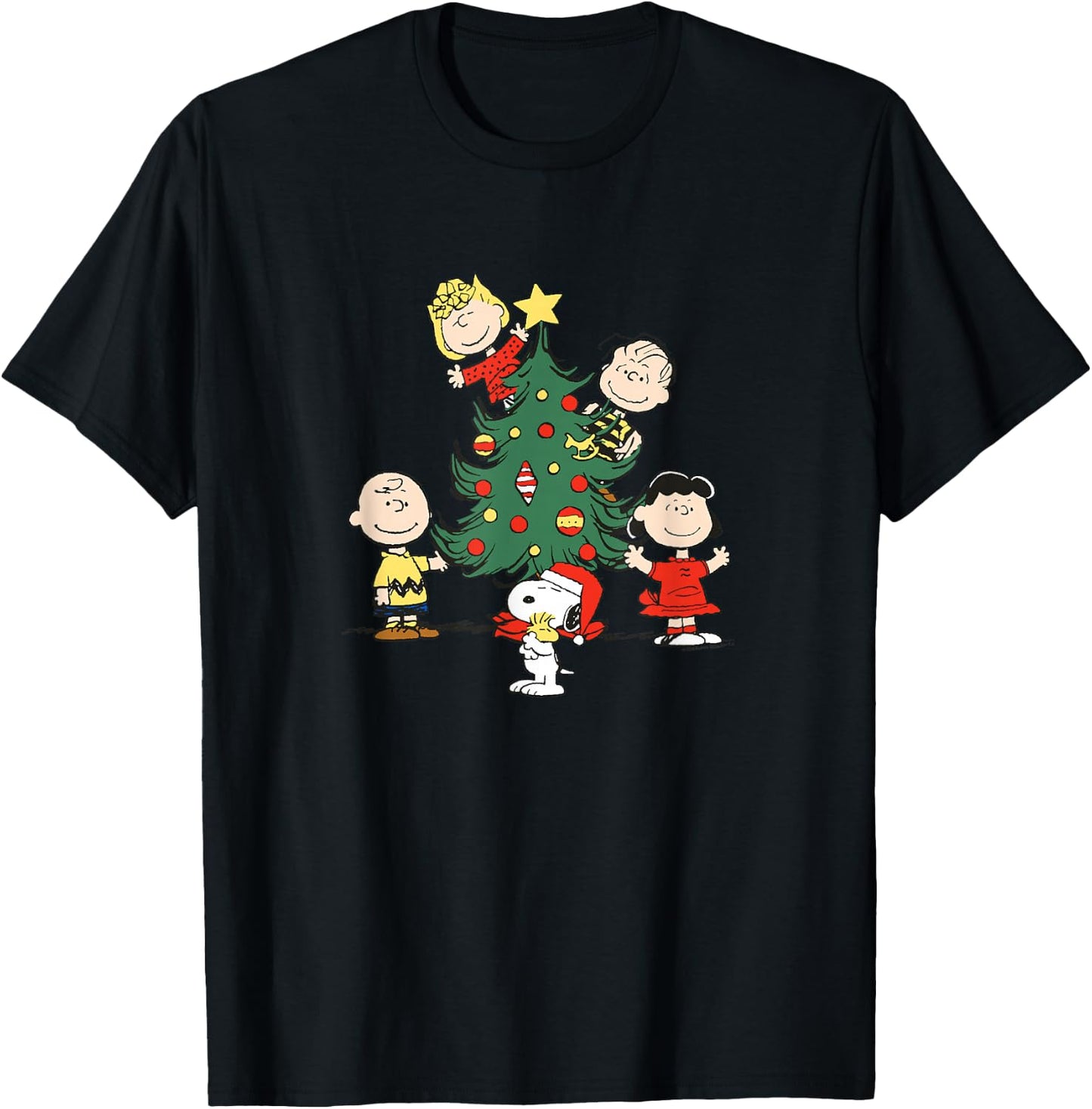Peanuts Oh Christmas Tree - Blue, -Adults, Short Sleeve, Small T-Shirt - T-Shirt | Black