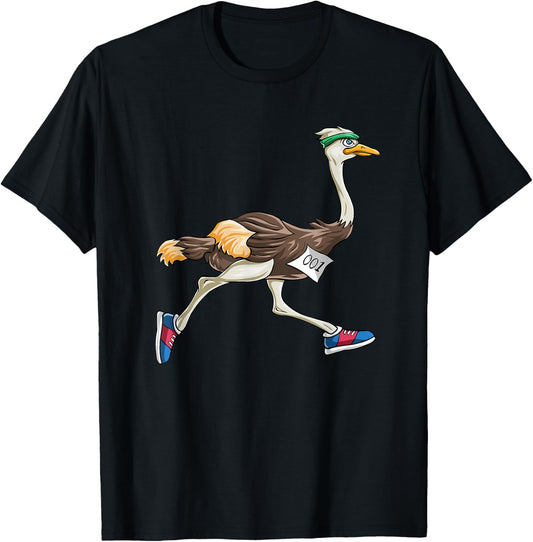 Ostrich Bird Running Marathon T Shirt Gift Women Men Kids T-Shirt - T-Shirt | Black