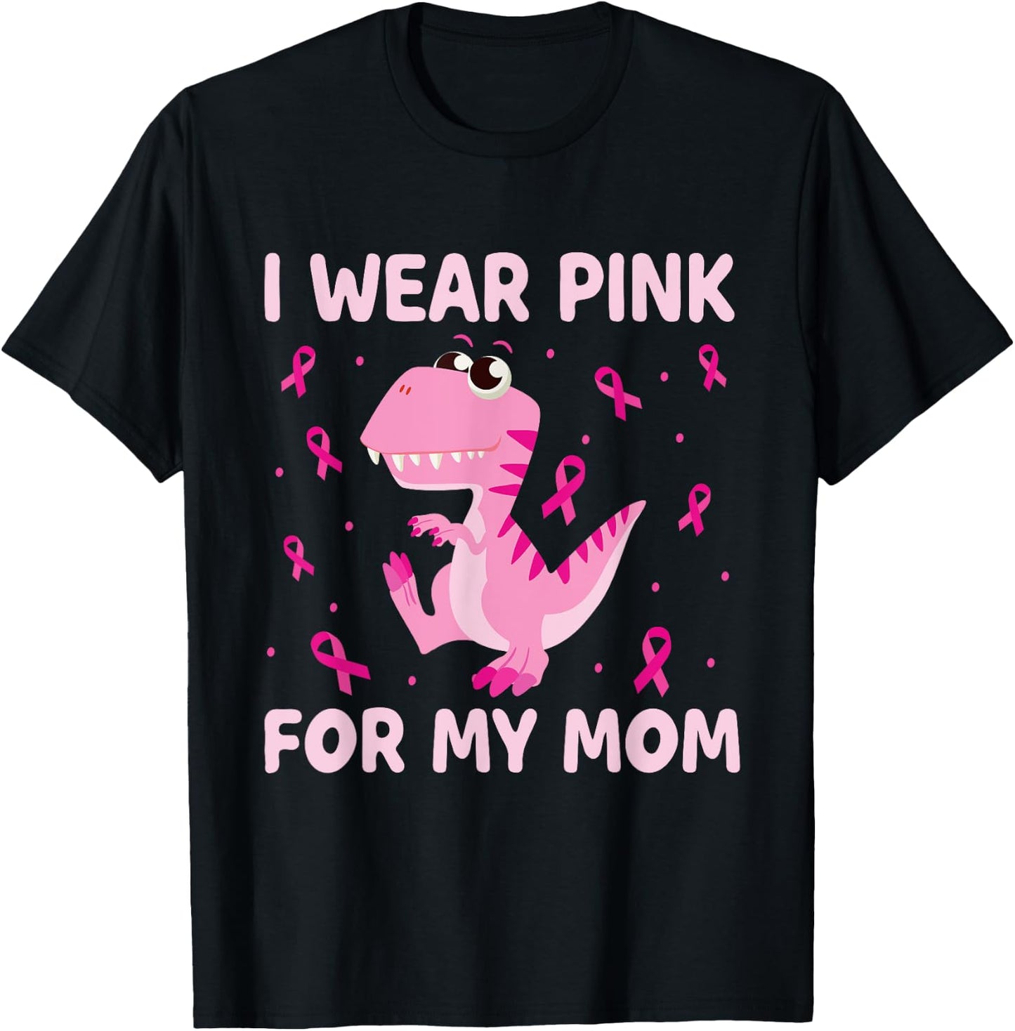 I Wear Pink For My Mom Dinosaur Breast Cancer Kids Boys T-Shirt - T-Shirt | Black