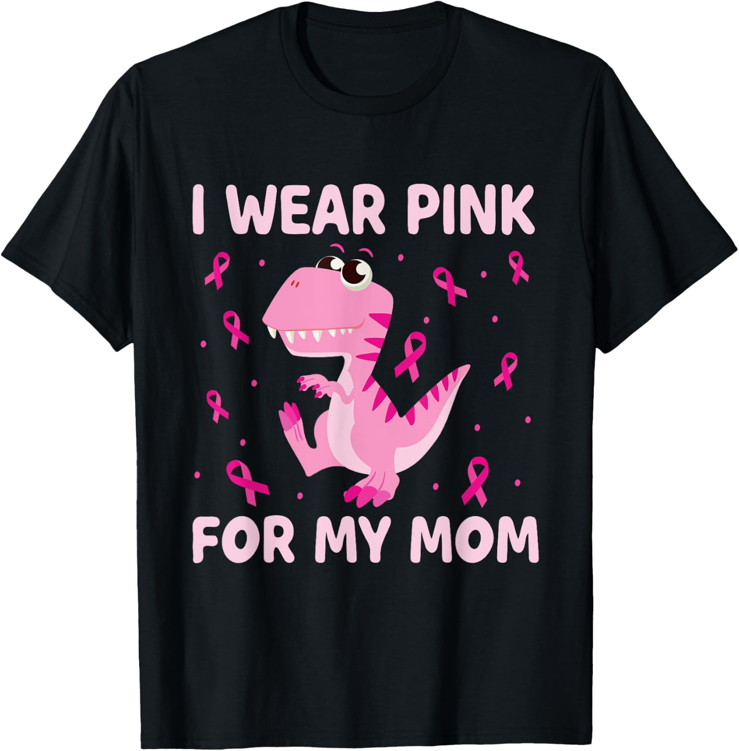 I Wear Pink For My Mom Dinosaur Breast Cancer Kids Boys T-Shirt - T-Shirt | Black
