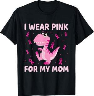 I Wear Pink For My Mom Dinosaur Breast Cancer Kids Boys T-Shirt - T-Shirt | Black