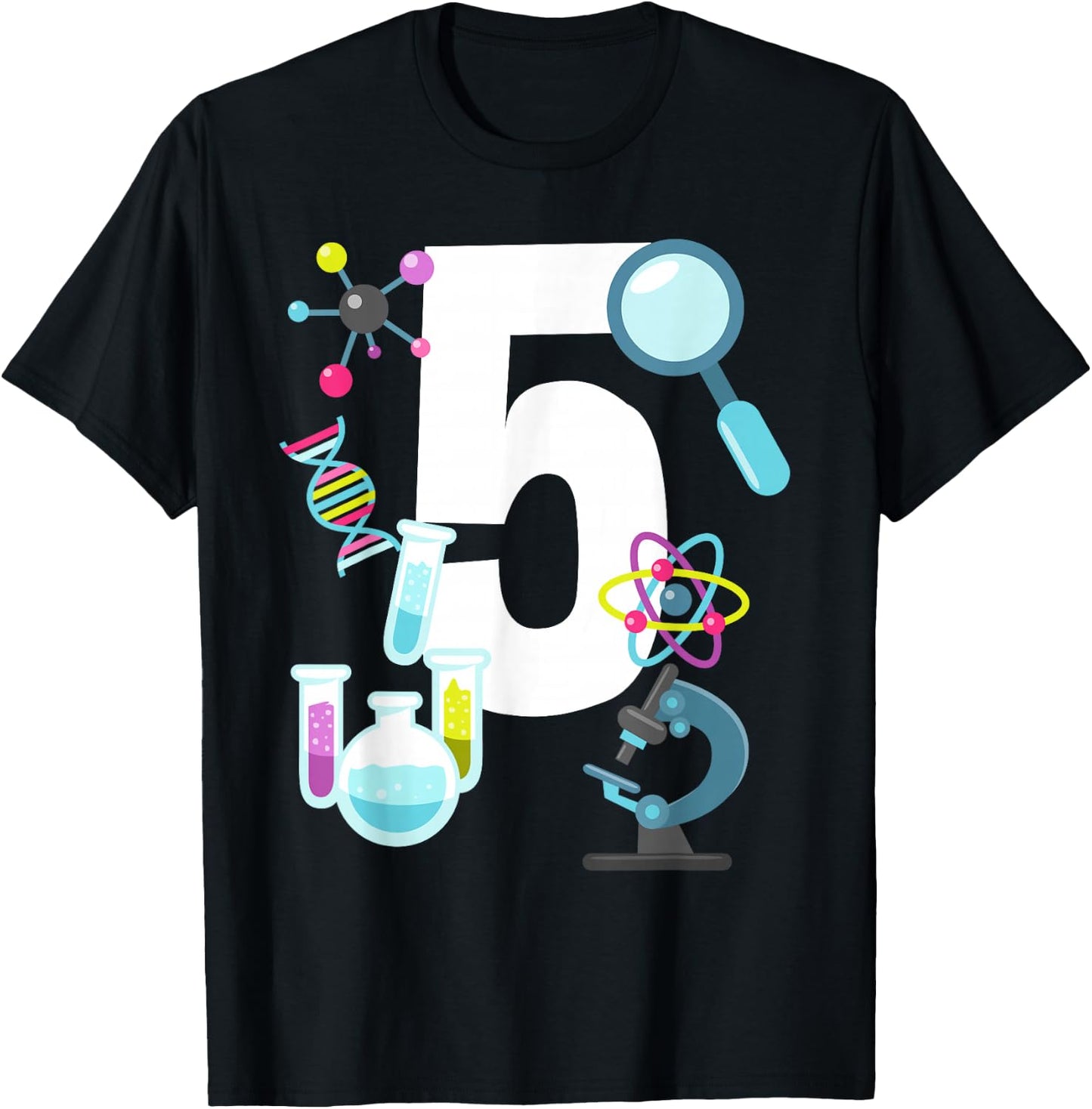 Science STEM 5 Year Old 5th Birthday Party Shirt Boys Girls T-Shirt - T-Shirt | Black