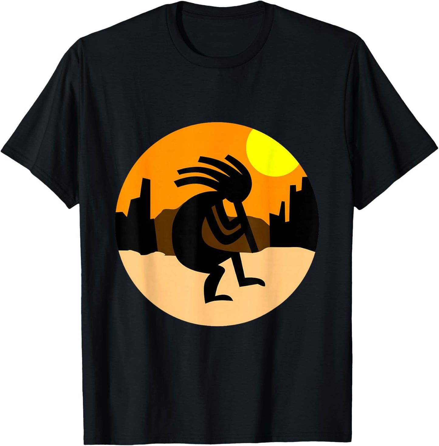 Kokopelli Native American Sunset T-Shirt - T-Shirt | Black