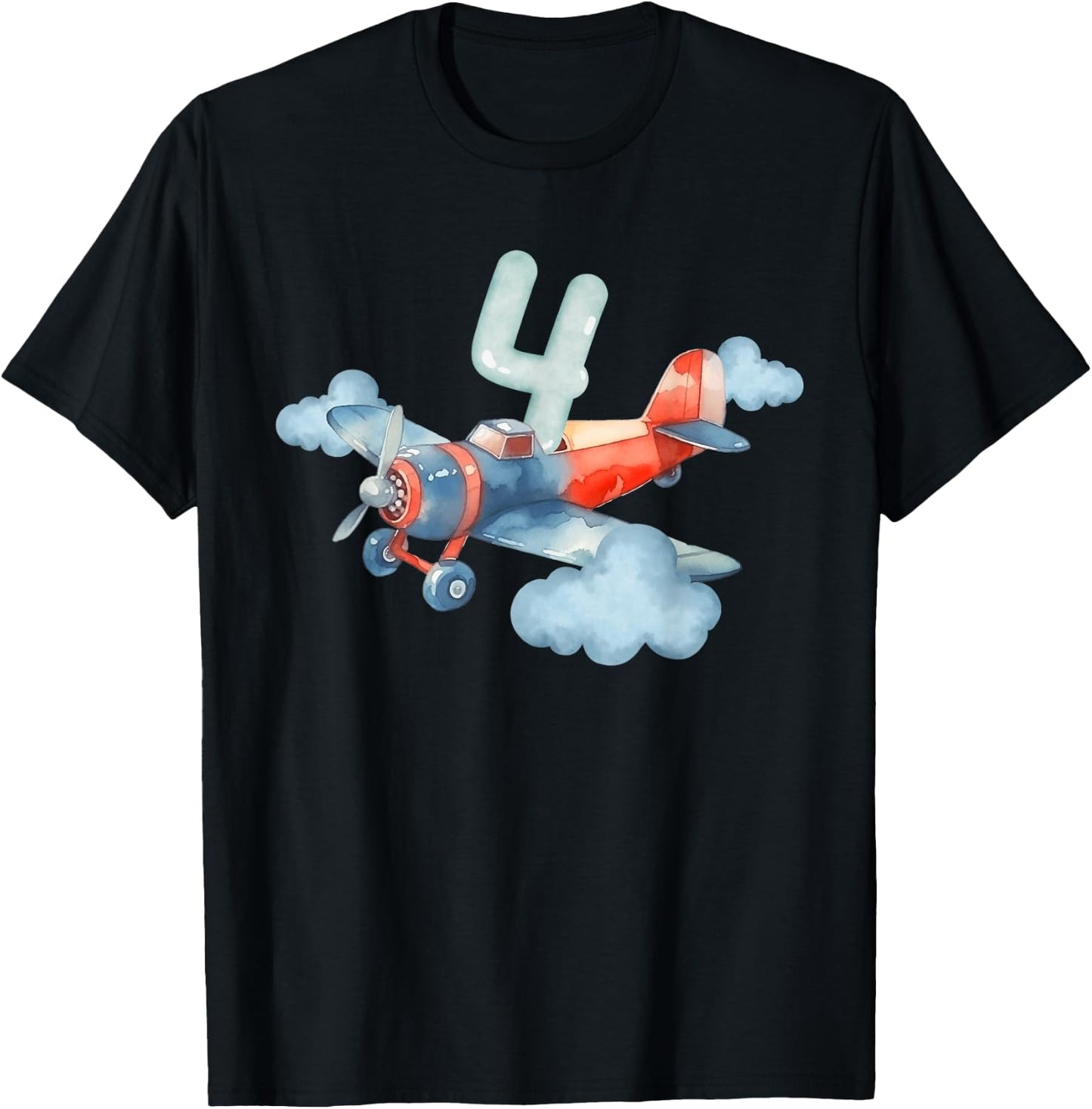 4th Birthday Boys Airplane Pilot 4 Year Old Boy T-Shirt - T-Shirt | Black
