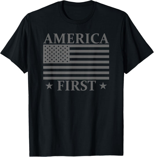 America First USA American Flag Patriot Stars and Stripes T-Shirt - T-Shirt | Black