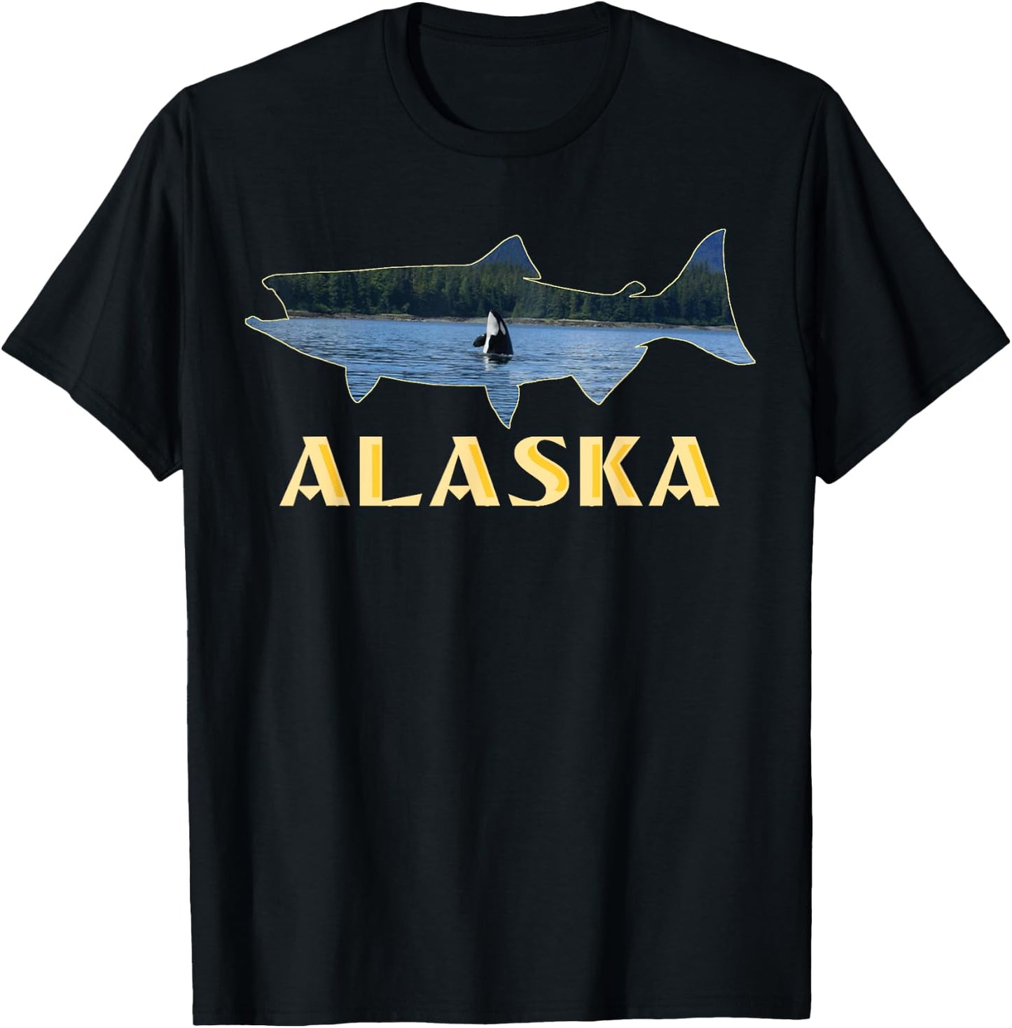 Alaska King Salmon Fishing Vacation Fisherman Orca Whale T-Shirt - T-Shirt | Black