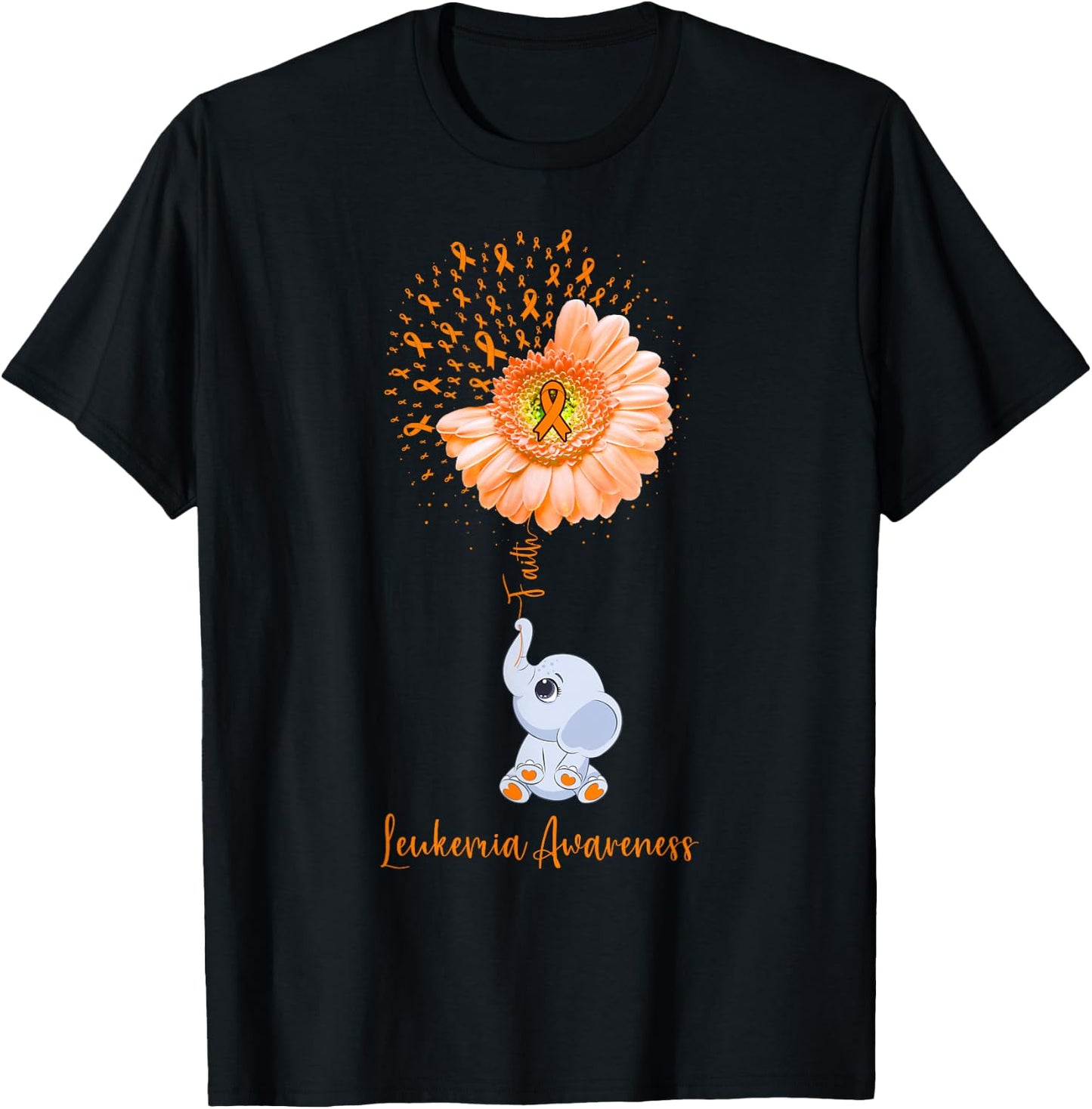 Leukemia Awareness Faith Elephant Survivor Fighter T-Shirt - T-Shirt | Black
