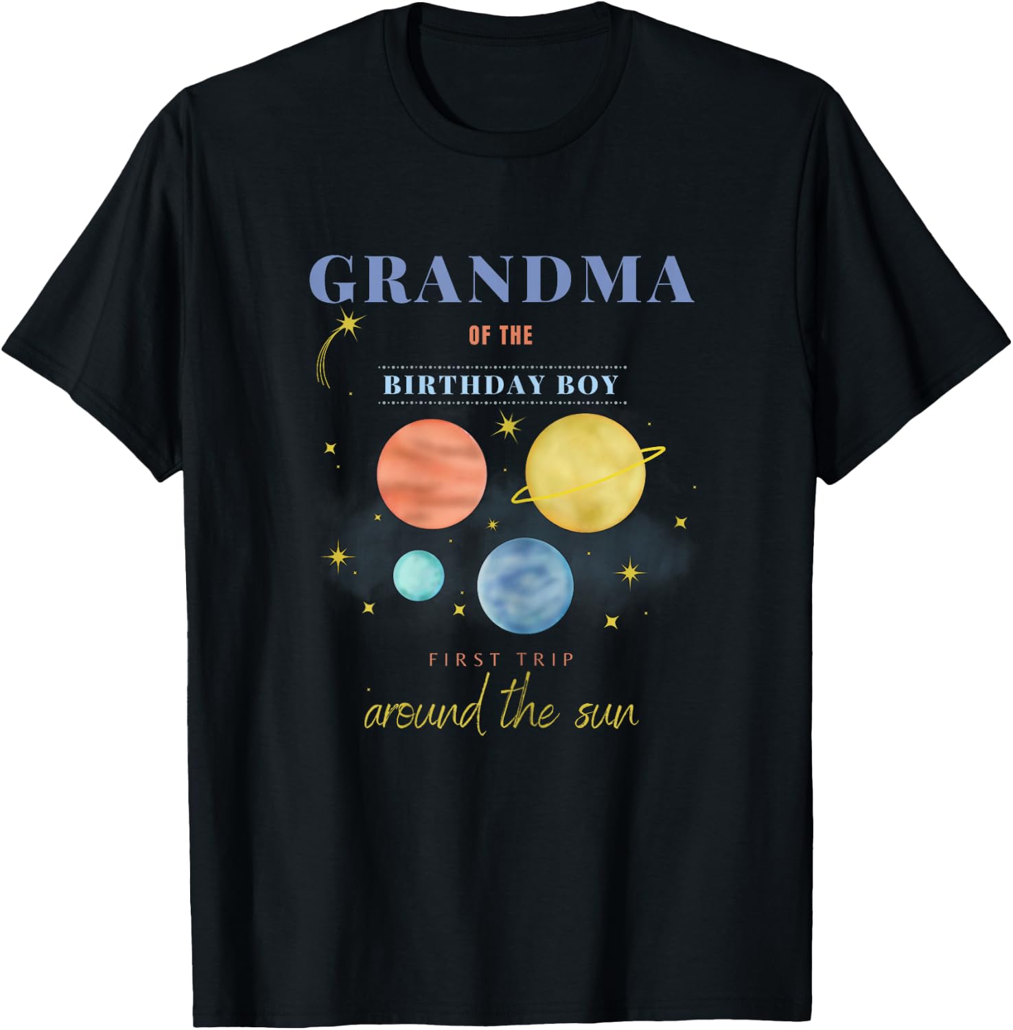 Grandma 1st Birthday First Trip Around The Sun Space Bday T-Shirt - T-Shirt | Black