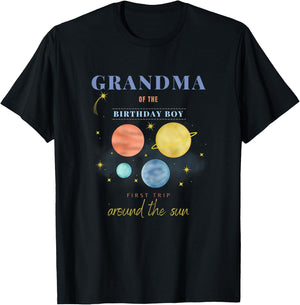 Grandma 1st Birthday First Trip Around The Sun Space Bday T-Shirt - T-Shirt | Black