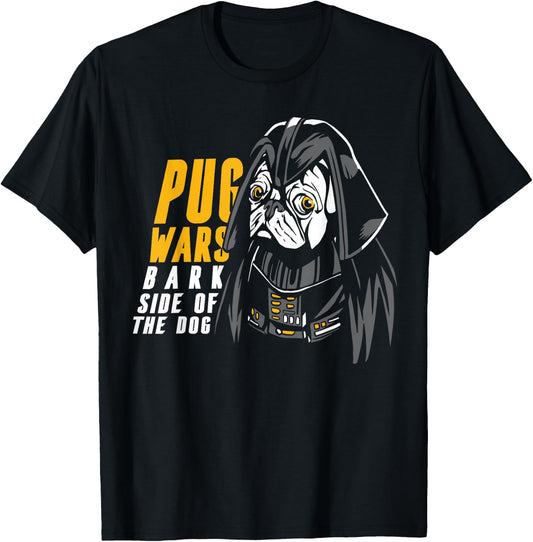 Funny Pug Wars Bark Side of the Dog Movie Pun Dog Lover T-Shirt - T-Shirt | Black