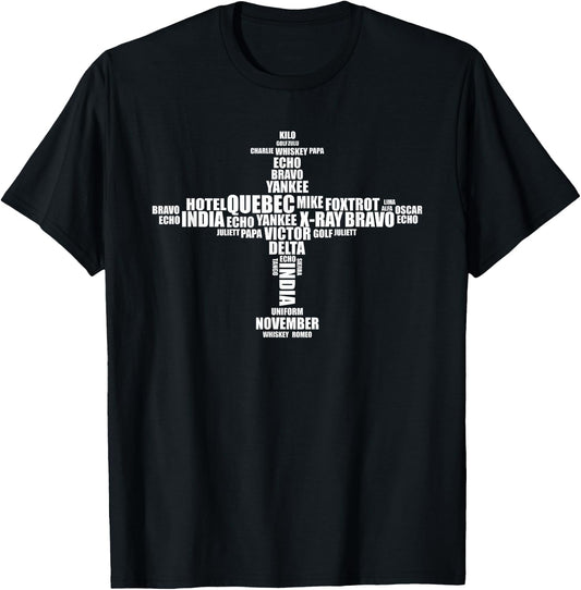 Full Phonetic NATO Alphabet Airplane T-Shirt - T-Shirt | Black