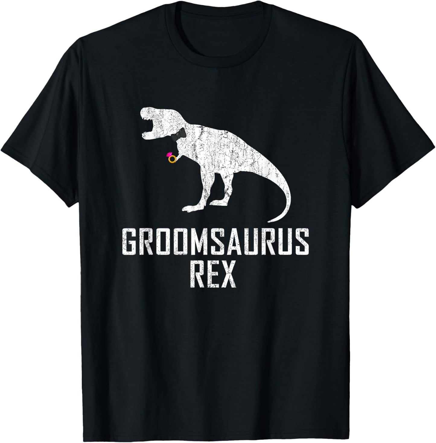 Groom Dinosaur Shirt Funny Groomsaurus Rex Wedding Gift T-Shirt - T-Shirt | Black
