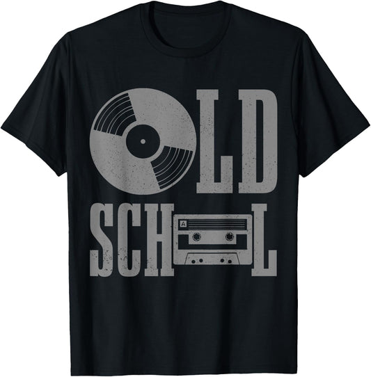 Vinyl Record Casette Tape Old School 33 45 RPM Vintage T-Shirt - T-Shirt | Black