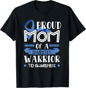 Proud Mom Of A Diabetes Warrior T1D Awareness Type 1 Gift T-Shirt - T-Shirt | Black