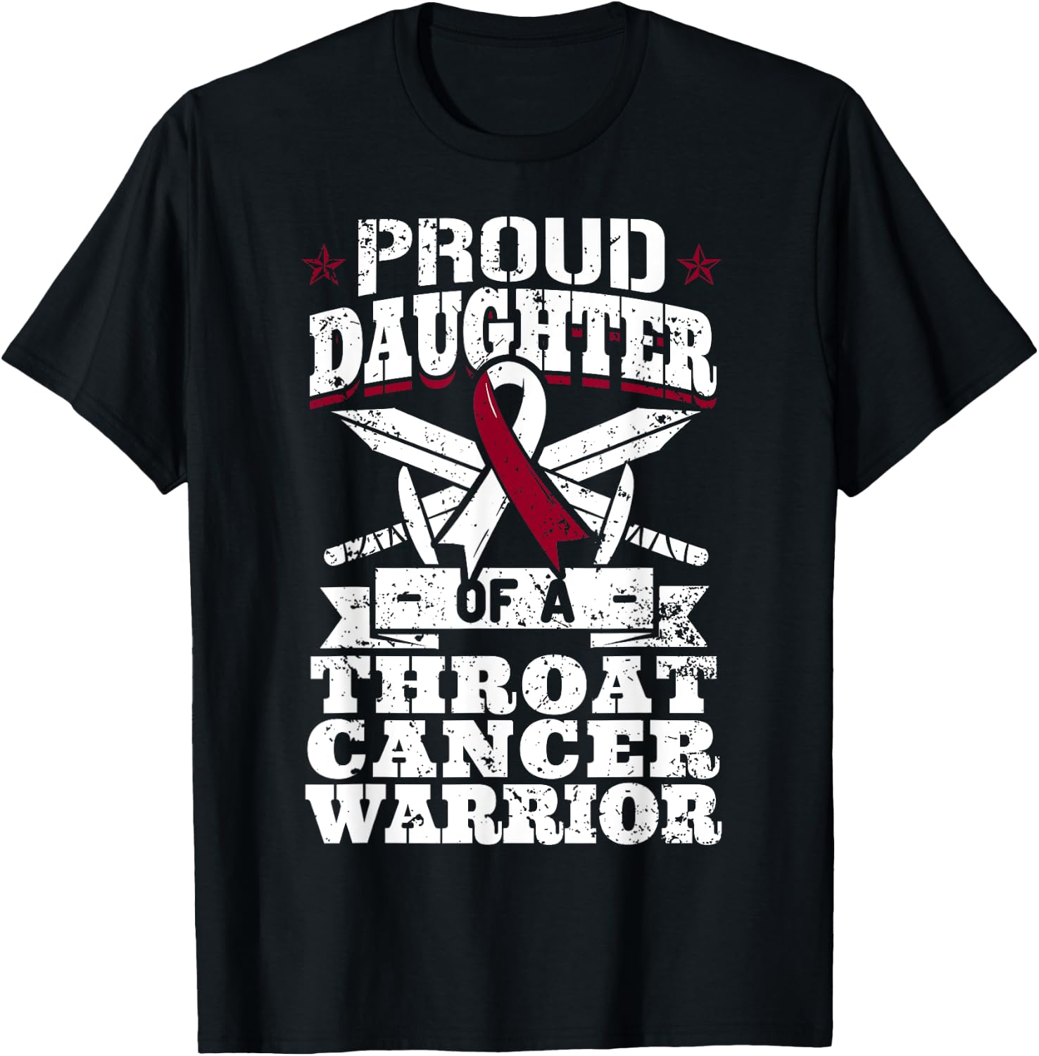 Proud Daughter Of A Throat Cancer Warrior Awareness Ribbon T-Shirt - T-Shirt | Black