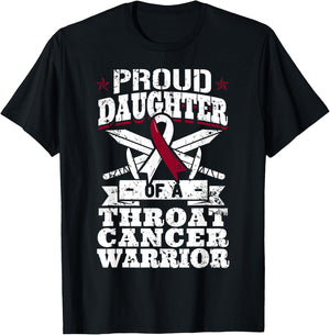 Proud Daughter Of A Throat Cancer Warrior Awareness Ribbon T-Shirt - T-Shirt | Black