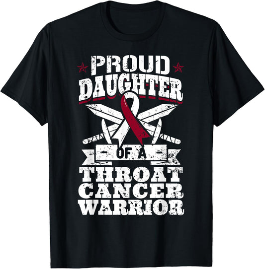 Proud Daughter Of A Throat Cancer Warrior Awareness Ribbon T-Shirt - T-Shirt | Black